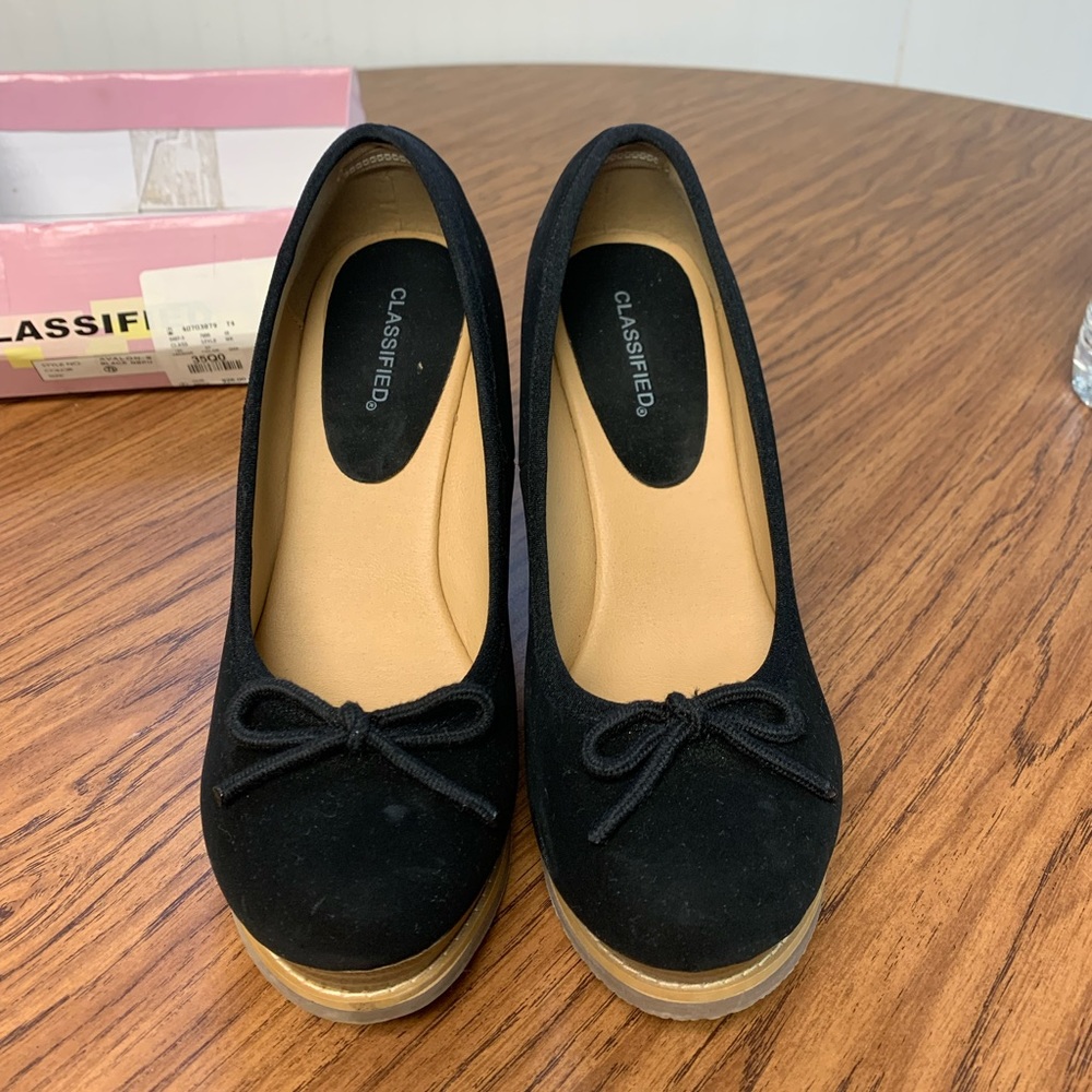 black suede platform wedges